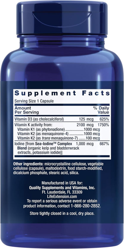 Life Extension Vitaminas D y K con Yodo – Vitamina K: contribuye a la coagulación sanguínea normal y al – Image 2