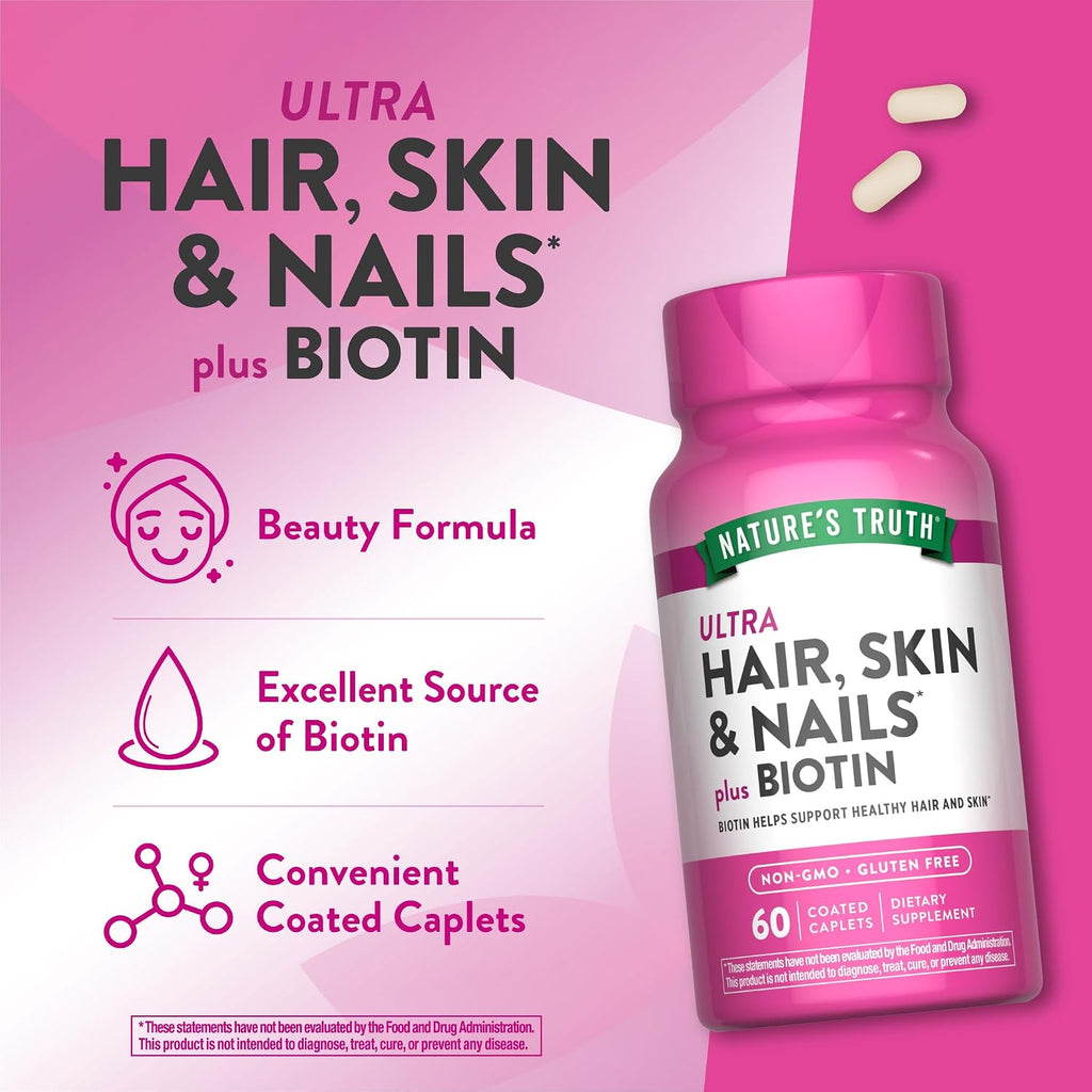 Nature's Truth Cabello, Piel y Uñas, 60 Comprimidos, 5000 mcg Biotina