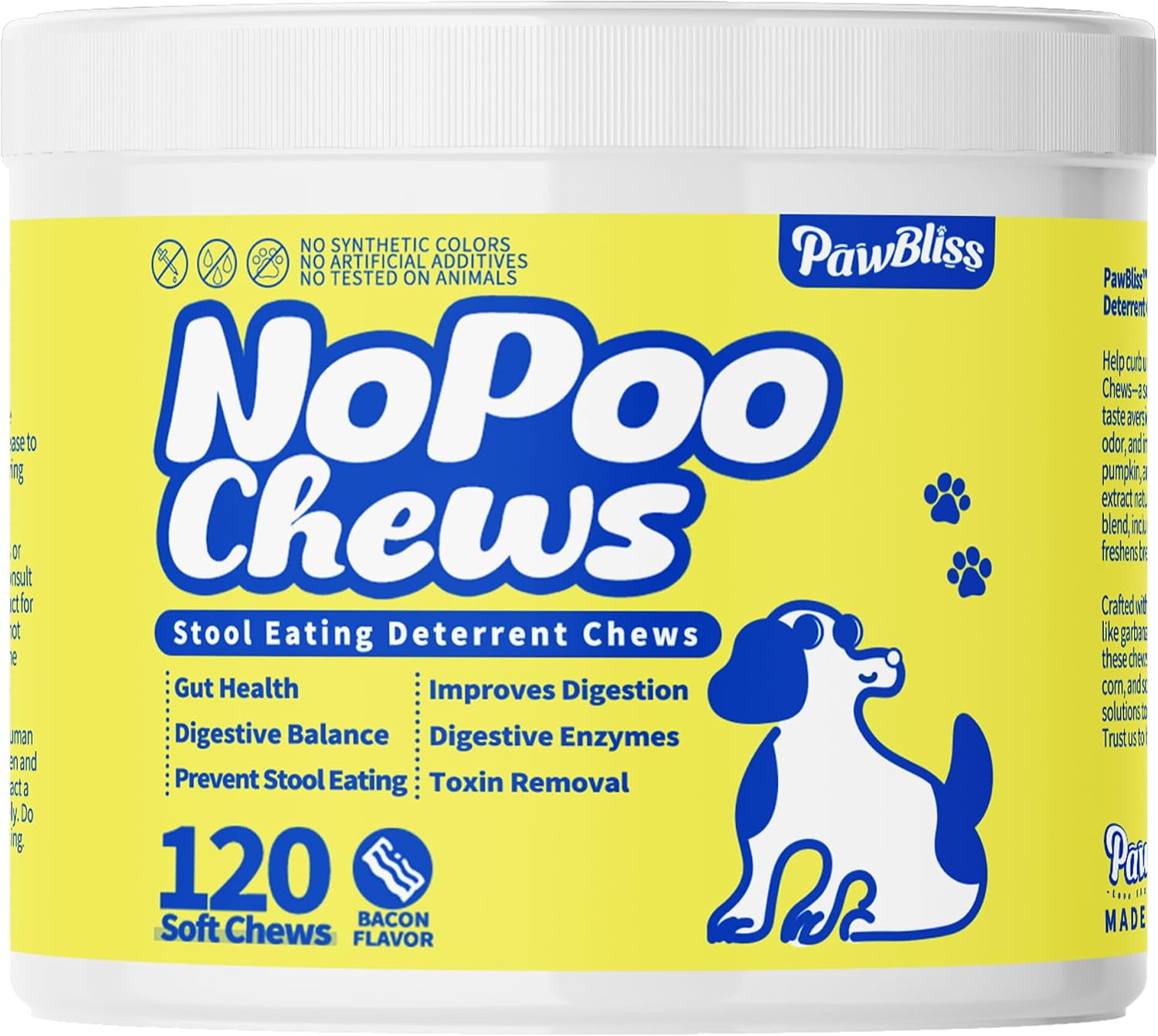 No Poo Chews para Perros – Masticables Suaves con Probióticos y Enzimas – 120 Unidades Sabor Bacon