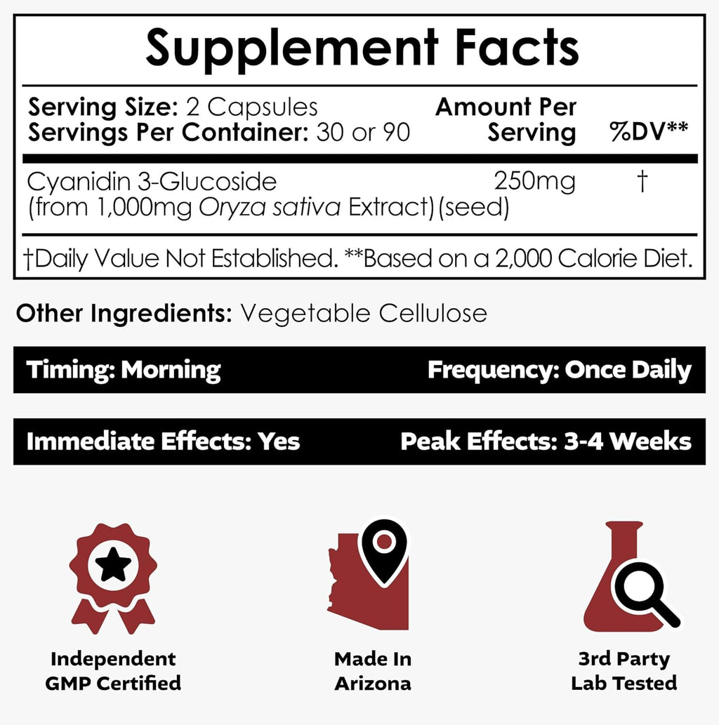 Nootropics Depot Cianidina 3-Glucósido 125mg | 180 Cápsulas | Extracto de Arroz Negro