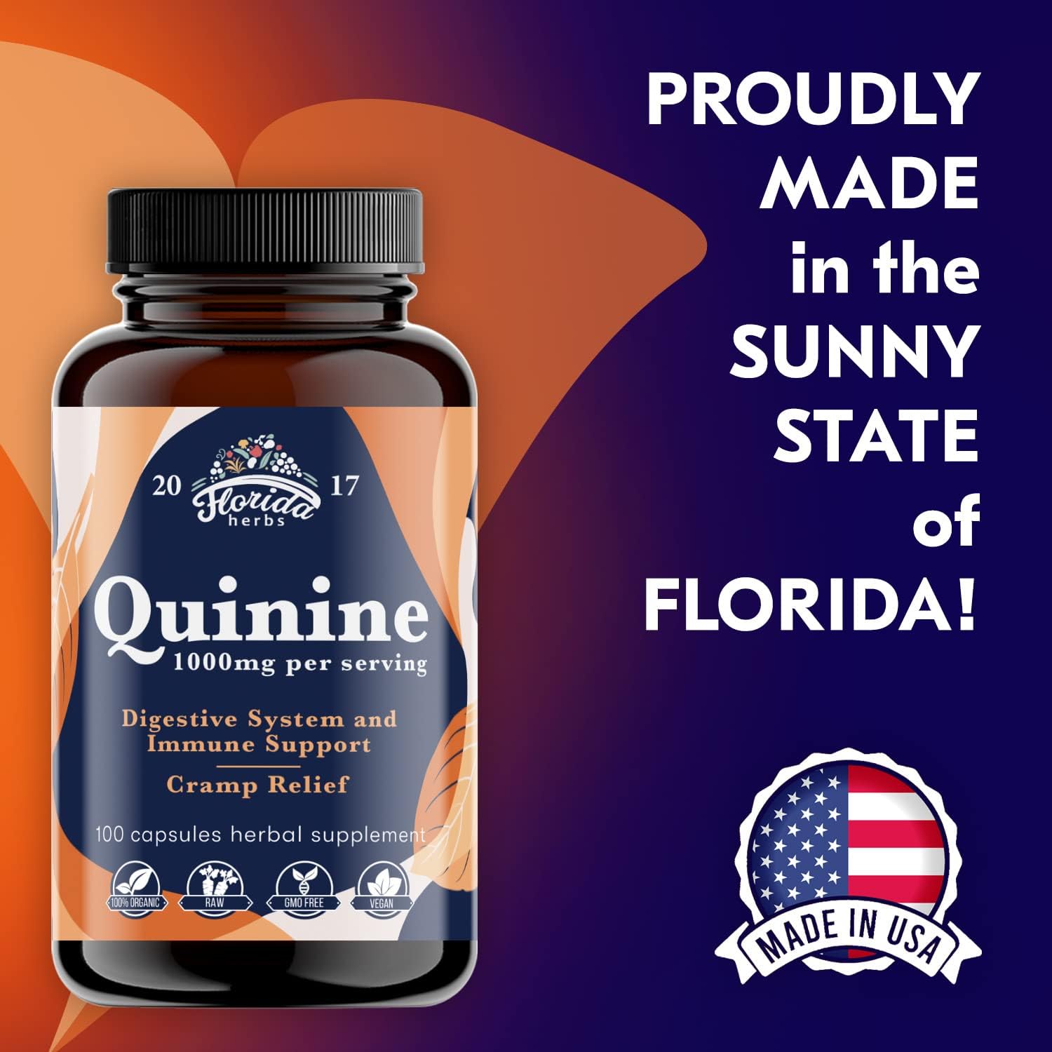 FLORIDA HERBS Leg Cramp Support – Cápsulas Orgánicas de Quinina de Corteza de Quina – 1000 mg (Pack de 2, Total 220 Cápsulas)