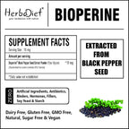 Herbadiet Bioperine Powder | Extracto de Pimienta Negra con Piperina 95% | Potenciador de Biodisponibilidad (14 g / 0.5 oz)