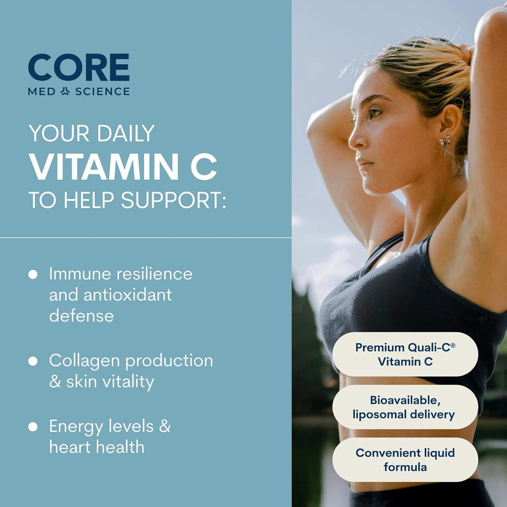 Core Med Science Liposomal Vitamin C Liquid 1000mg – Physician Developed, High Absorption to Support Immunity, Collagen & Skin Health – Quali-C Ascorbic Acid, 5 Fl Oz. 30 Servings, Made in USA
