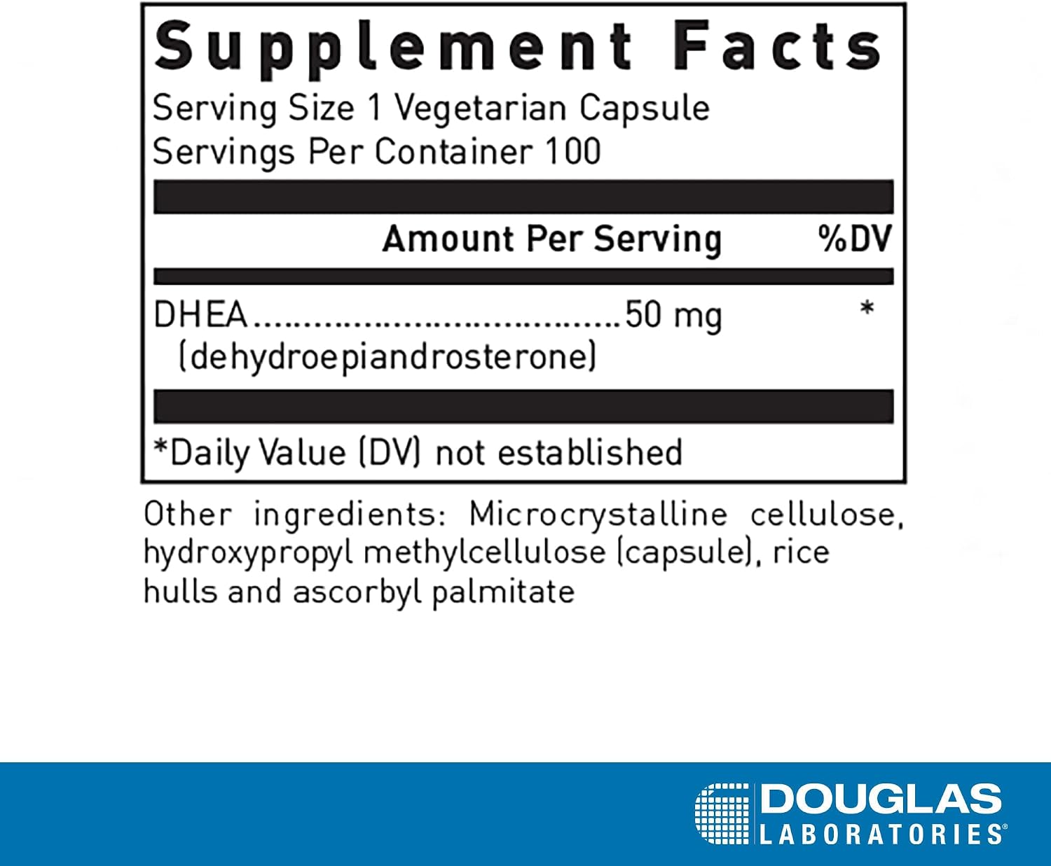 DHEA 50 mg Capsules - Micronized - Hormone & Immune Balance - Non-GMO - 100 Veggie Capsules - Douglas Laboratories
