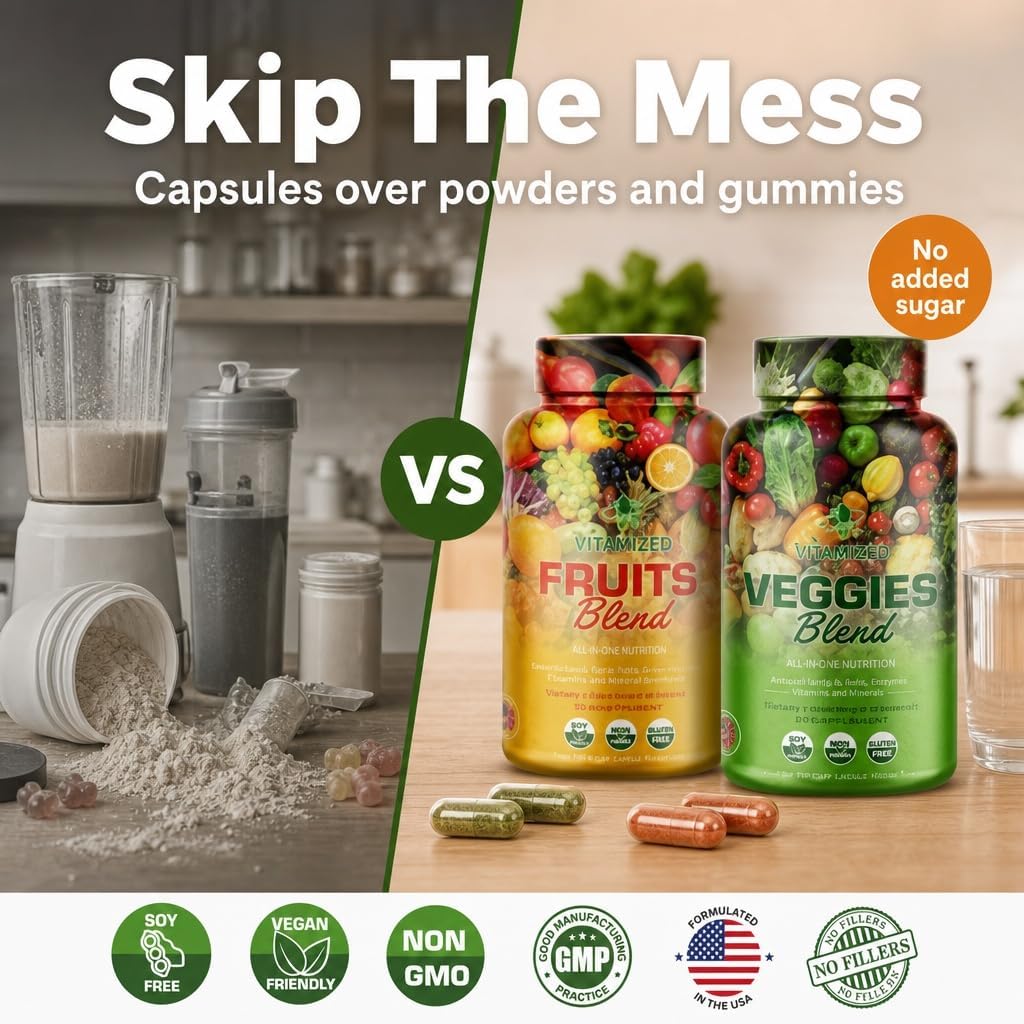 VITAMIZED 38 Frutas y Verduras Suplemento para la Salud y Energía General - 180 Cápsulas