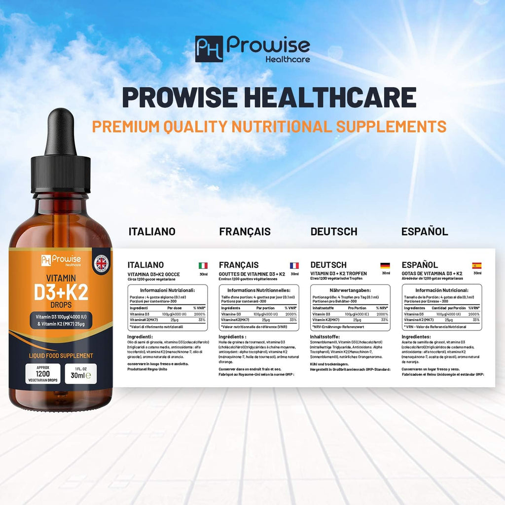 Vitamina D3 4000 UI + K2 MK-7 25 µg Gotas Naranja - Prowise Healthcare (30 ml)