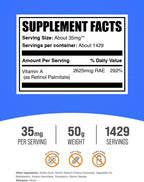 BulkSupplements.com Vitamina A Palmitato en Polvo - como Palmitato de Retinol, Suplemento de Vitamina A para Apoyo Inmunológico y Ocular - Sin Gluten, 35mg por Dosis, 50g (1.8 oz) (Paquete de 1)