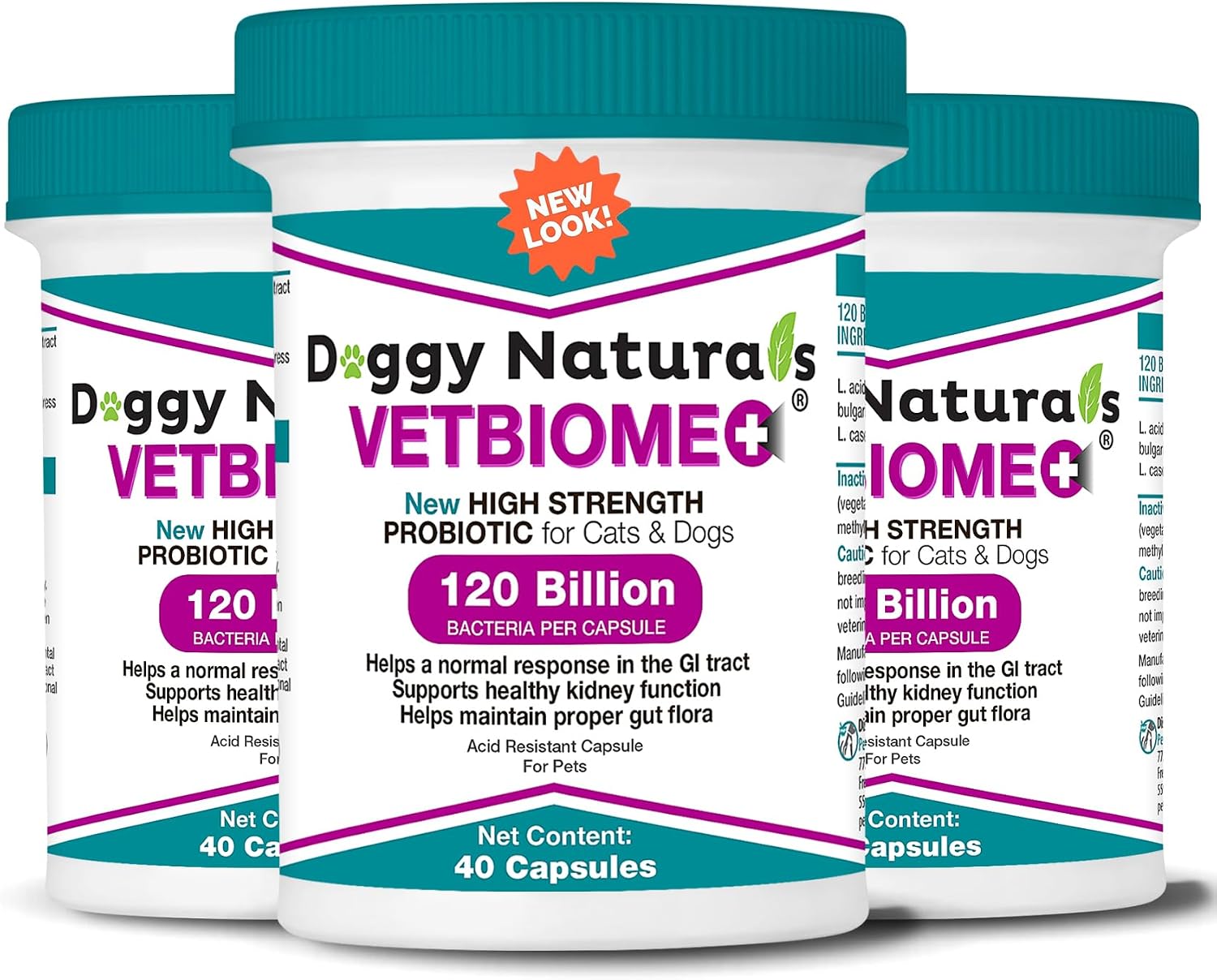 Vetbiome Plus Probióticos de Alta Potencia para Mascotas (120 Cápsulas) - 120 Mil Millones UFC, Fórmula de 9 Cepas - Probado por Terceros - Fabricado en EE.UU.