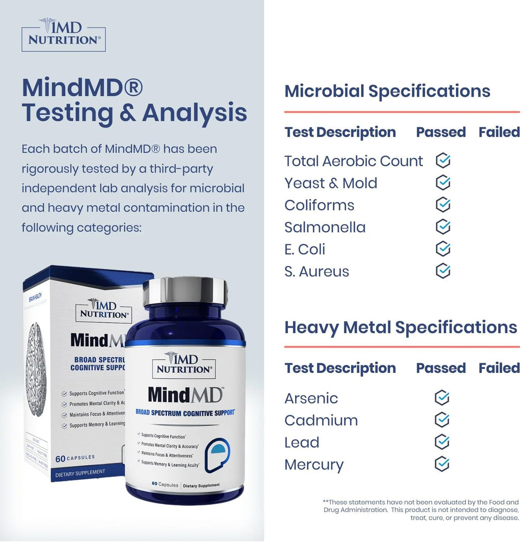 MindMD de 1MD Nutrition - Suplemento para la Memoria y Concentración (60 Cápsulas)