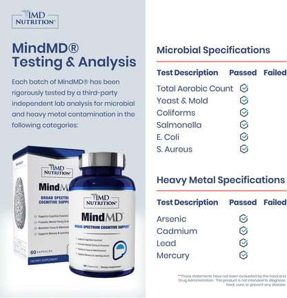 MindMD de 1MD Nutrition - Suplemento para la – Vitamina B6 : Contribuye al funcionamiento normal del sistema – Image 2