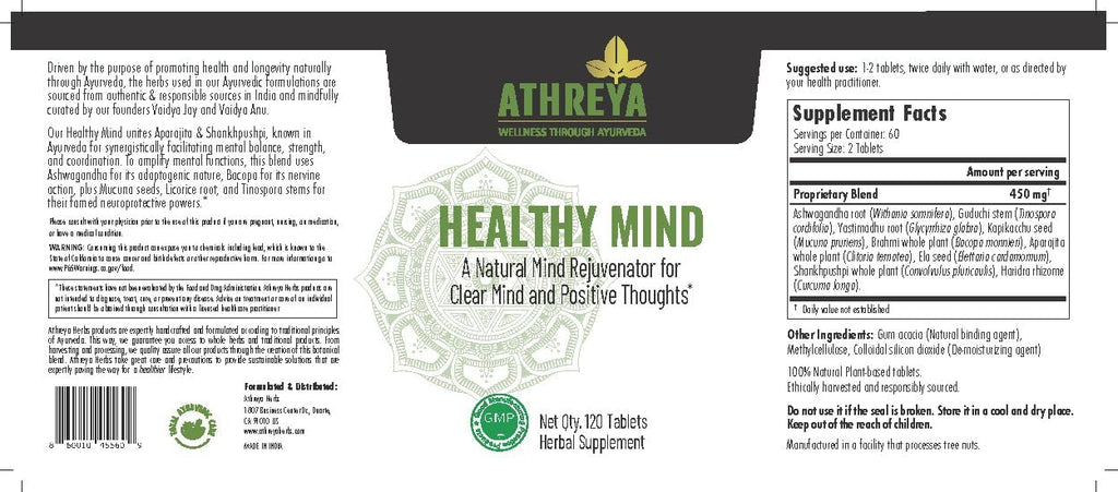 Athreya Herbs Healthy Mind Tablets - 120 Comprimidos - Complemento para la Salud Cerebral