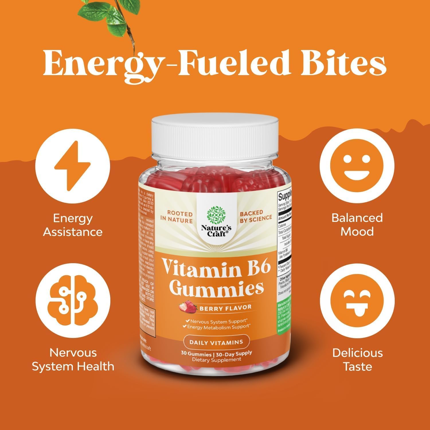 Potent Vitamin B6 Gummies for Adults - Suplemento de Vitamina B6 en Gominolas Veganas para Hombres y Mujeres - 30 Unidades