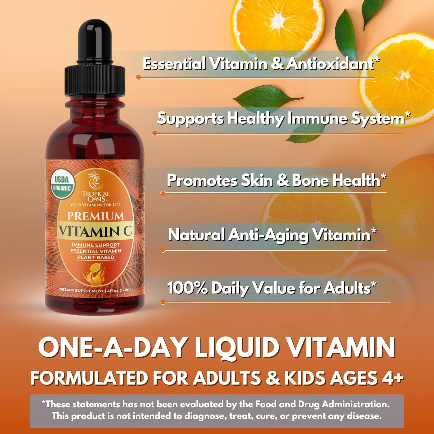 Tropical Oasis USDA Organic Liquid Vitamin C Drops - 60 Servings