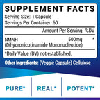 NMNH (Dihidronicotinamida Mononucleótido) 500 mg, 60 Cápsulas - Suplemento de NAD+