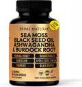 PRIME NATURAL Sea Moss 300mg Aceite de Semilla Negra 200mg Ashwagandha 100mg Cúrcuma Bladderwrack Bardana Miel de Manuka Diente de León Vinagre de Sidra de Manzana - 120 Cápsulas | 60 Días de Suministro | Vegano