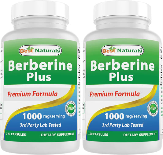 Best Naturals Berberine Plus - 1000 mg por Servicio - 120 Cápsulas (Pack de 2)