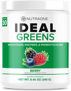 NutraOne Ideal Greens: Suplemento de Superalimentos Verdes en Polvo (30 raciones, sabor bayas)