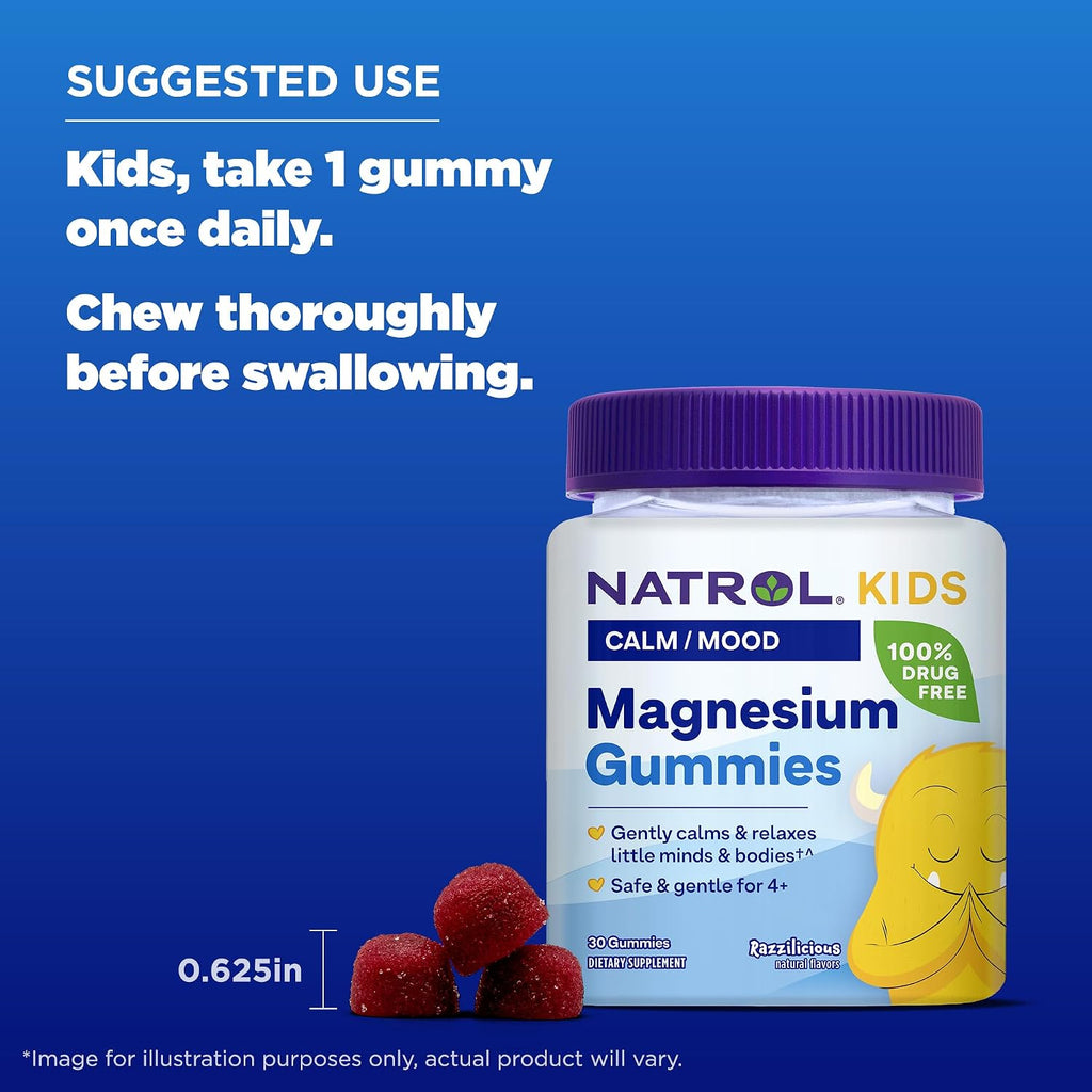 Natrol Kids Magnesium Citrate Gummies, Apoyo al Sueño, Frambuesa, 30 Unidades