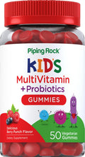 Piping Rock Kid's Multivitamin Gummies with Probiotics | 50 Berry Punch Chewables | Without Iron | Vegetarian, Non-GMO, Gluten Free Children's Supplement