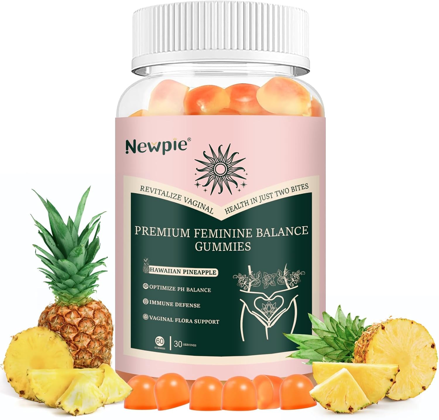 SUWENY Gominolas de Piña para Mujer - Fórmula Premium de Equilibrio Femenino, 60 Gomitas