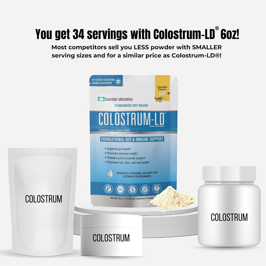 Colostrum-LD Liposomal Delivery - Calostro en Polvo - Sin Gluten, Bajo en Lactosa - 34 Dosis - Sovereign Laboratories - 170 g Vainilla