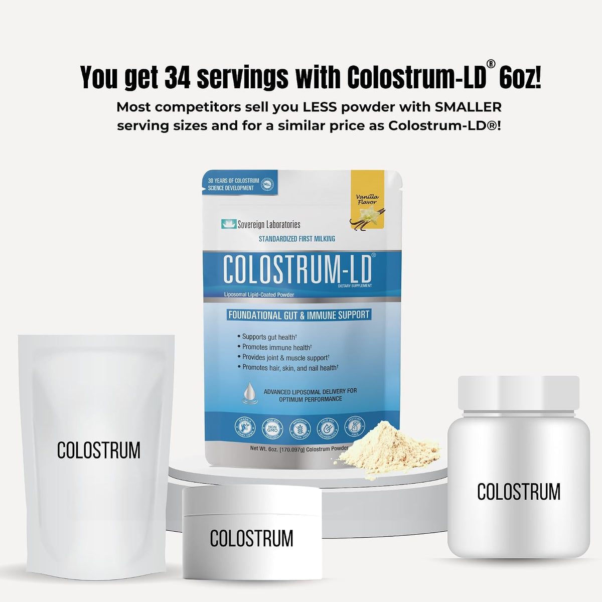 Colostrum-LD Liposomal Delivery - Polvo de Calostro - Sin Gluten, Reducido en Lactosa - 34 Dosis - Sovereign Laboratories - – Image 8