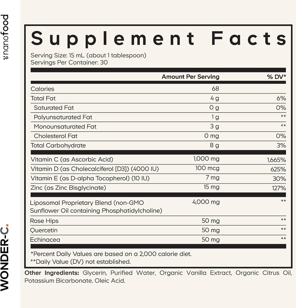 Codeage Nanofood Wonder-C - Líquido Liposomal de Vitamina C con D3, E, Zinc y Extractos Vegetales
