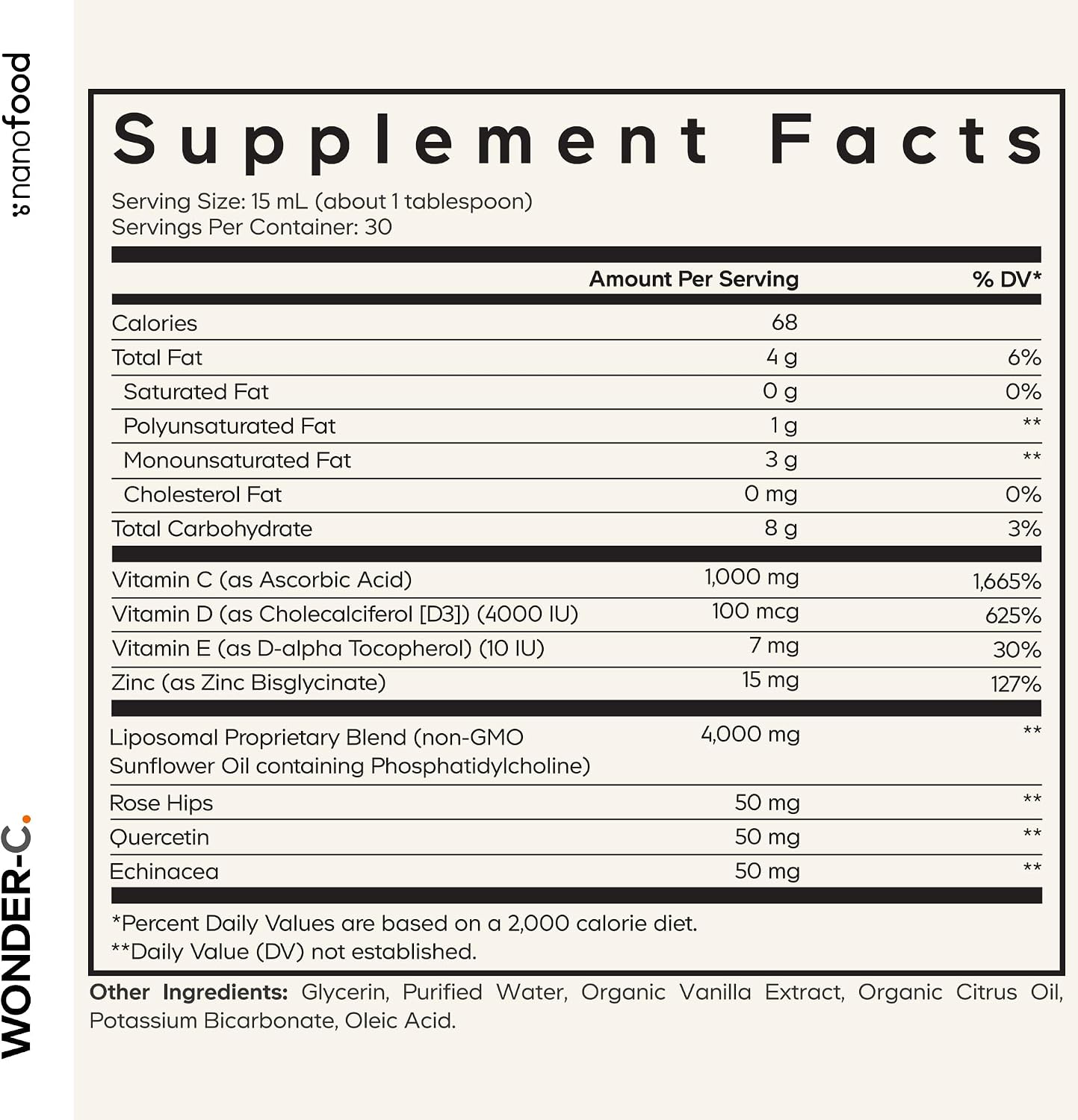 Codeage Nanofood Wonder-C - Líquido Liposomal de Vitamina C con D3, E, Zinc y Extractos Vegetales