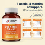 American Choice Vitamina D3 5000 UI + K2 (MK-7) 100 mcg – 120 Cápsulas