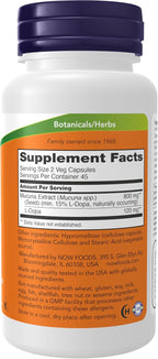 NOW Supplements, DOPA Mucuna, Extracto Estandarizado de Mucuna con 15% L-Dopa Natural, 90 Cápsulas Veganas