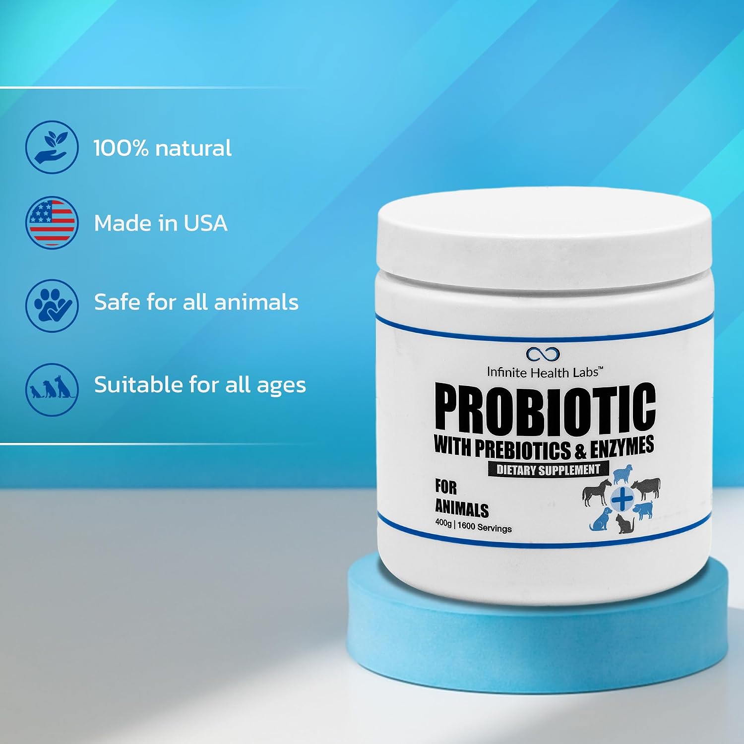 Probióticos para Perros y Gatos - Polvo Prebiótico y de Enzimas Formulado por Veterinarios para la Salud Digestiva, Intestinal e Inmunitaria - 1600 Dosis (400 g)