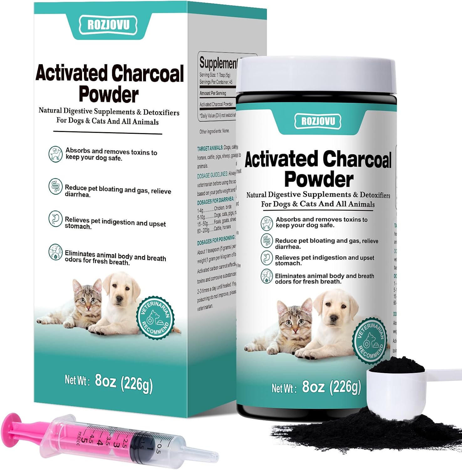 Carbón Activado para Perros, Gatos y Mascotas (Polvo, 227 g)