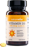 NatureWise Vitamina D3 4000 UI (100 mcg) - 90 Cápsulas Blandas - Apoyo Inmunitario, Función Muscular y Salud Ósea - Non-GMO, Sin Gluten, con Aceite de Oliva Virgen Extra Ecológico