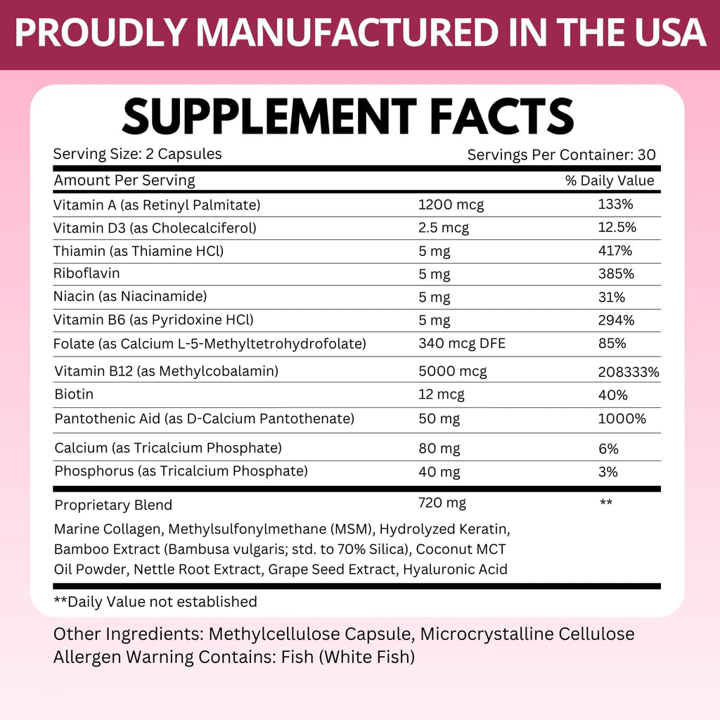 Complejo de Vitamina B12 con Ácido Hialurónico, Colágeno y Folato – 25000 mcg (5000 mcg Metilcobalamina) – 60 Cápsulas