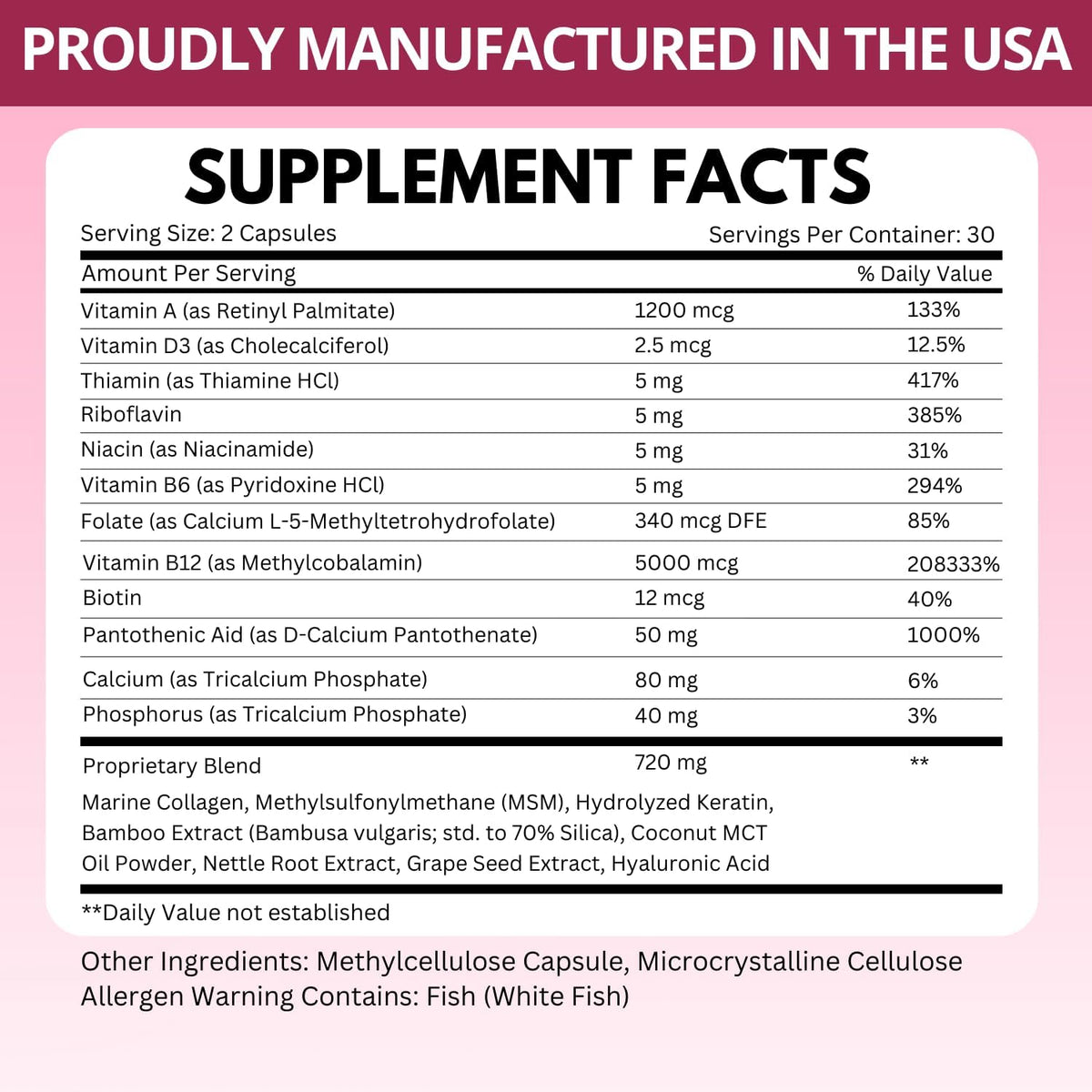 Complejo de Vitamina B12 con Ácido Hialurónico, Colágeno y Folato – 25000 mcg (5000 mcg Metilcobalamina) – 60 Cápsulas – Image 2