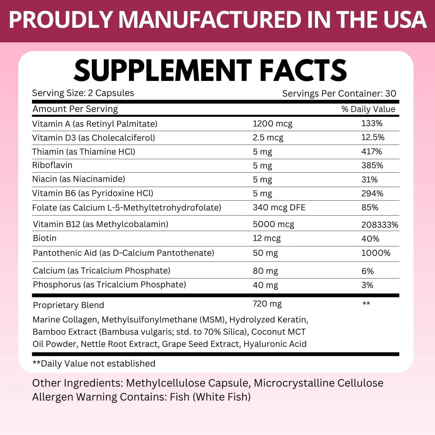 Complejo de Vitamina B12 con Ácido Hialurónico, Colágeno y Folato – 25000 mcg (5000 mcg Metilcobalamina) – 60 Cápsulas