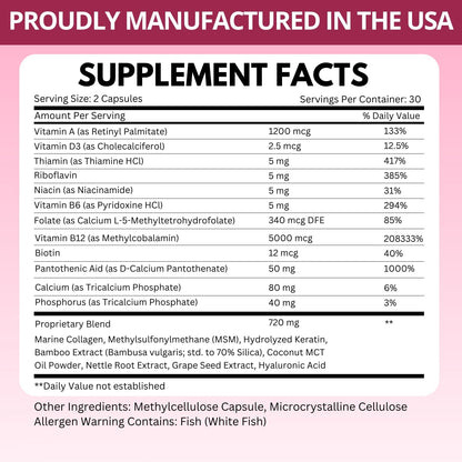 Complejo de Vitamina B12 con Ácido Hialurónico, Colágeno y Folato – 25000 mcg (5000 mcg Metilcobalamina) – 60 Cápsulas – Image 2