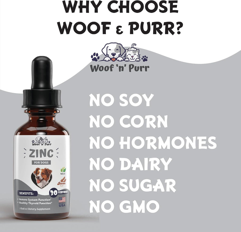 Zinc para Perros - Suplemento de Zinc Líquido para la Piel, el Pelaje y la Salud Inmunológica - 1 fl oz - Sabor a Bacon