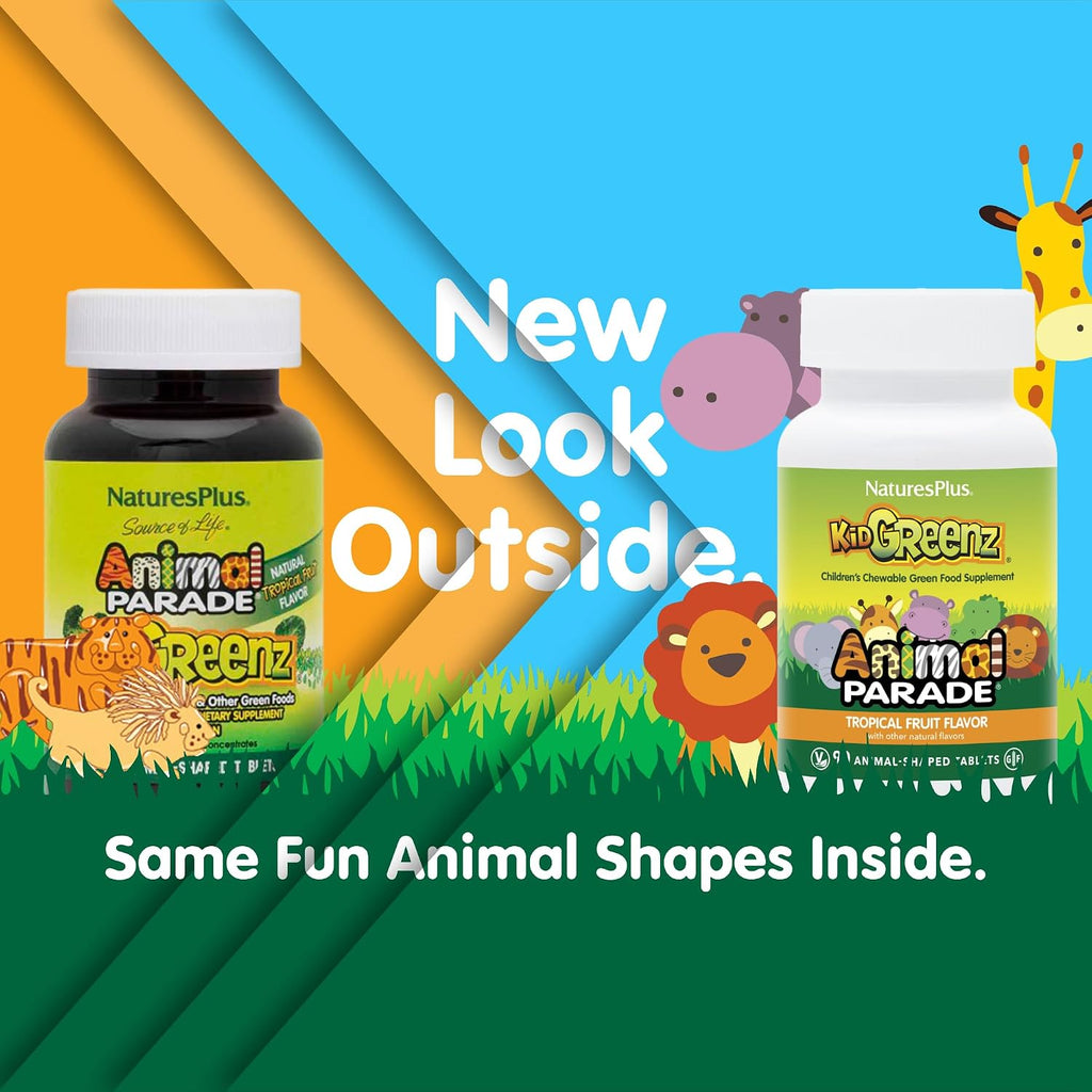 NaturesPlus Animal Parade KidGreenz - Superfood Infantil, 90 Comprimidos Masticables (Pack de 2)