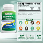 Best Naturals Vitamina B2 (Riboflavina) 400 mg – 120 Cápsulas Vegetales