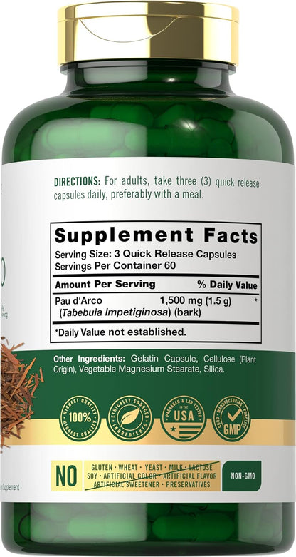 Carlyle Pau D'Arco Cápsulas | 1500 mg | 180 Unidades | Suplemento Herbal | No OGM, Sin Gluten – Image 2