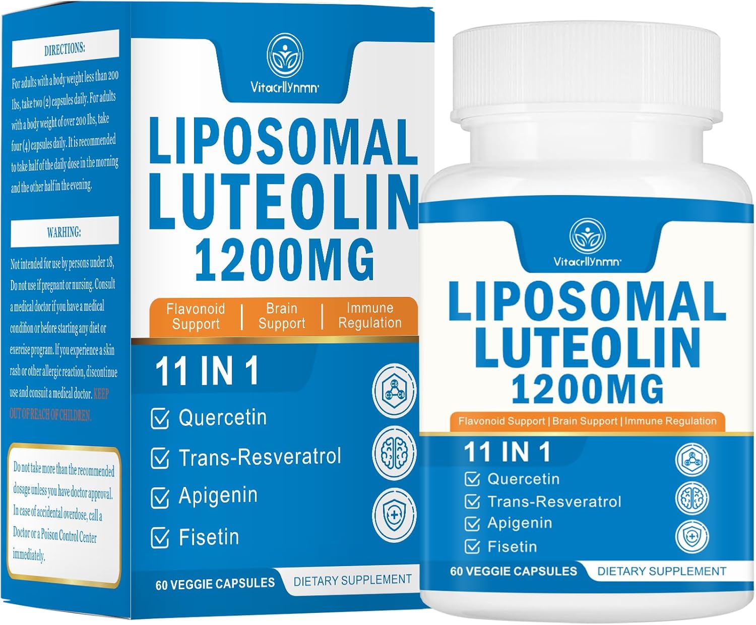VITACRLLYNMN Liposomal Luteolina 1200 mg – Complejo 11 en 1 Antioxidante y Cognitivo, 60 Cápsulas