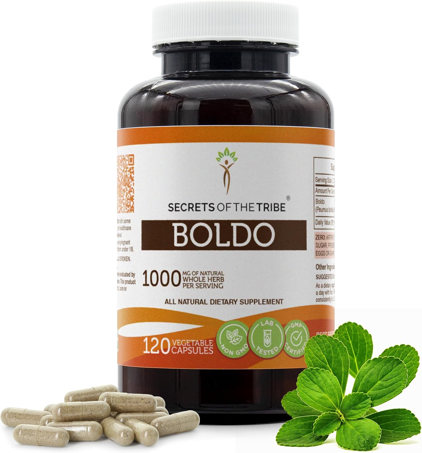Boldo 60 Cápsulas, 1000 mg, Hoja Seca de Boldo (Peumus boldus) (60 Cápsulas)