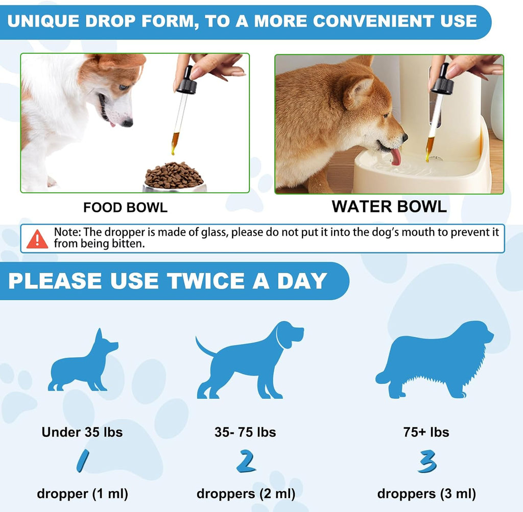 Vitamina D para Perros, Gotas Líquidas de Vitamina D para Perros, Vitaminas D para Perros Promueven la Absorción de Calcio, Apoya el Sistema Inmunitario, Salud de Caderas y Articulaciones y Salud Dental, Suplemento Multivitamínico para Perros
