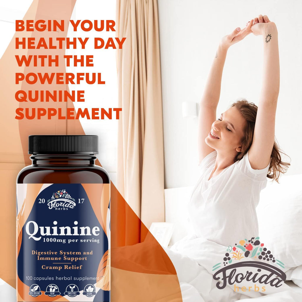 FLORIDA HERBS Leg Cramp Support – Cápsulas Orgánicas de Quinina de Corteza de Quina – 1000 mg (Pack de 2, Total 220 Cápsulas)