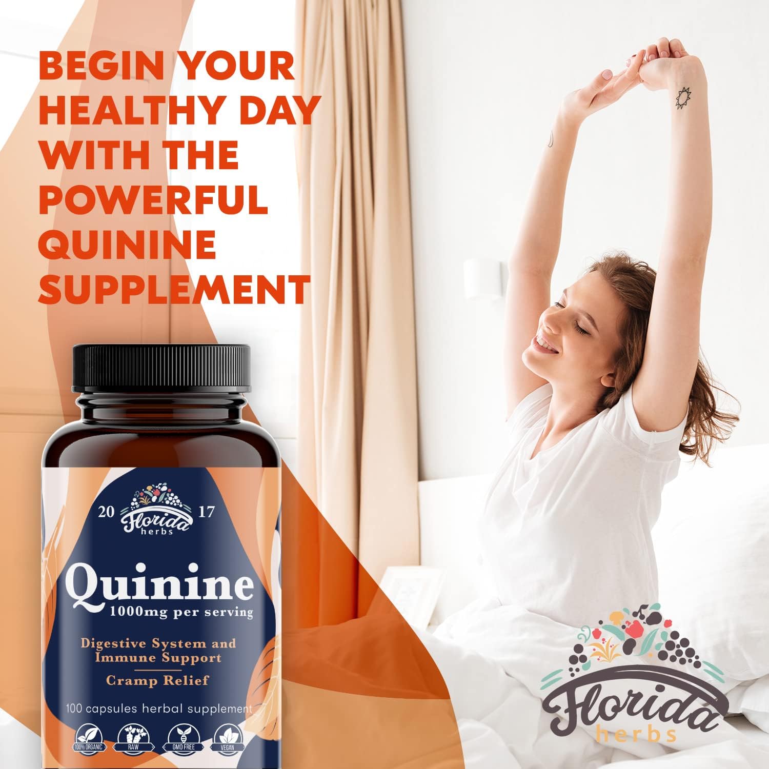 FLORIDA HERBS Leg Cramp Support – Cápsulas Orgánicas de Quinina de Corteza de Quina – 1000 mg (Pack de 2, Total 220 Cápsulas)
