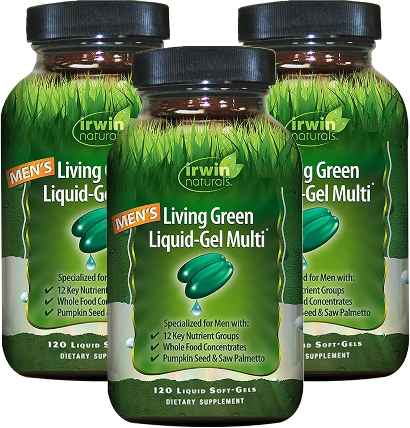 Irwin Naturals Men's Living Green Daily Multivitamin - 120 Cápsulas Blandas (Pack de 3)