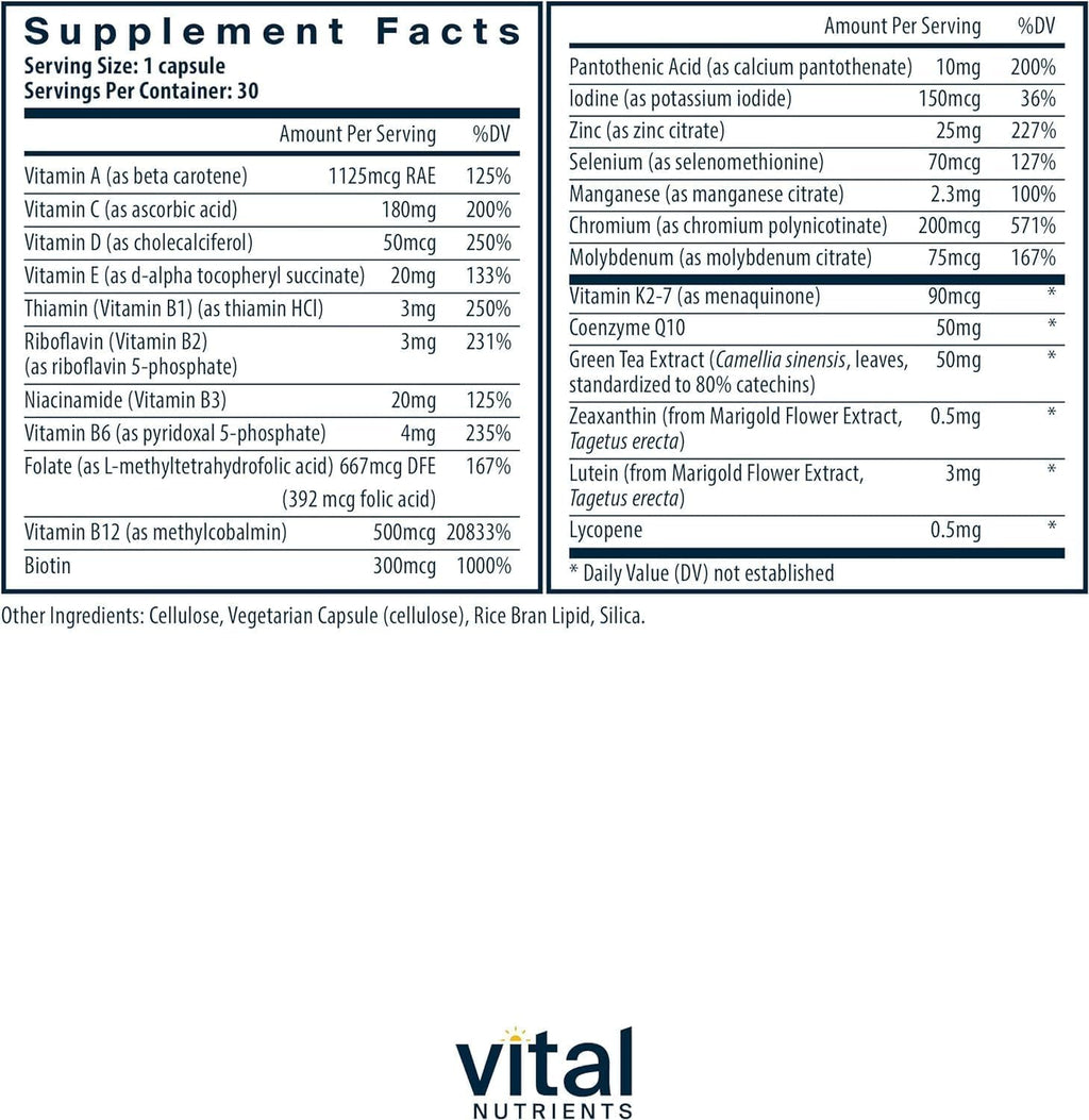 Vital Nutrients Multivitamínico Vegano Diario - 30 Cápsulas