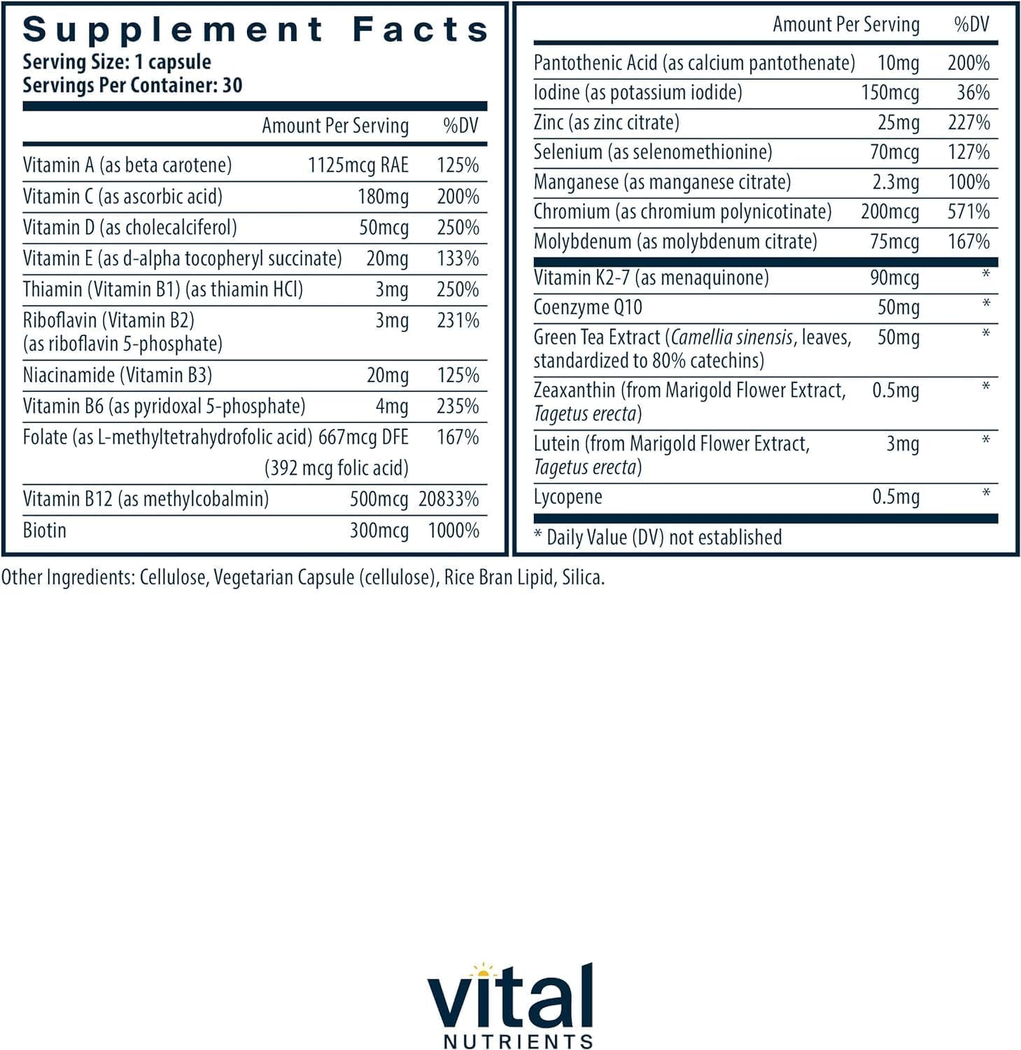 Vital Nutrients Multivitamínico Vegano Diario - 30 Cápsulas