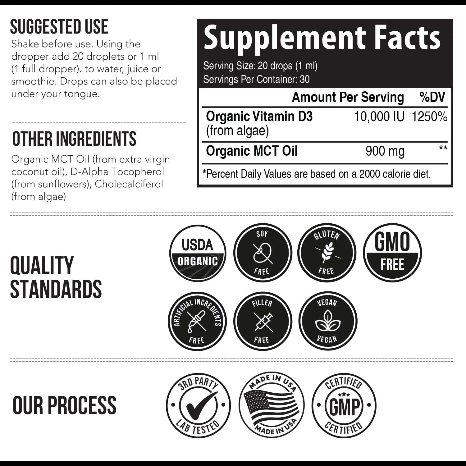Vitamina D3 Orgánica 10.000 UI - Gotas Sublinguales Veganas de Alta Absorción - Triquetra Health